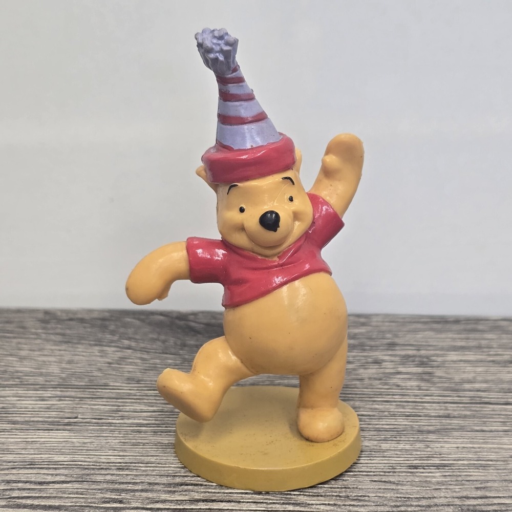 BIRTHDAY PARTY WINNIE THE POOH 3.75" Cake Topper Figure‎ 100 Acre Woods Disney
